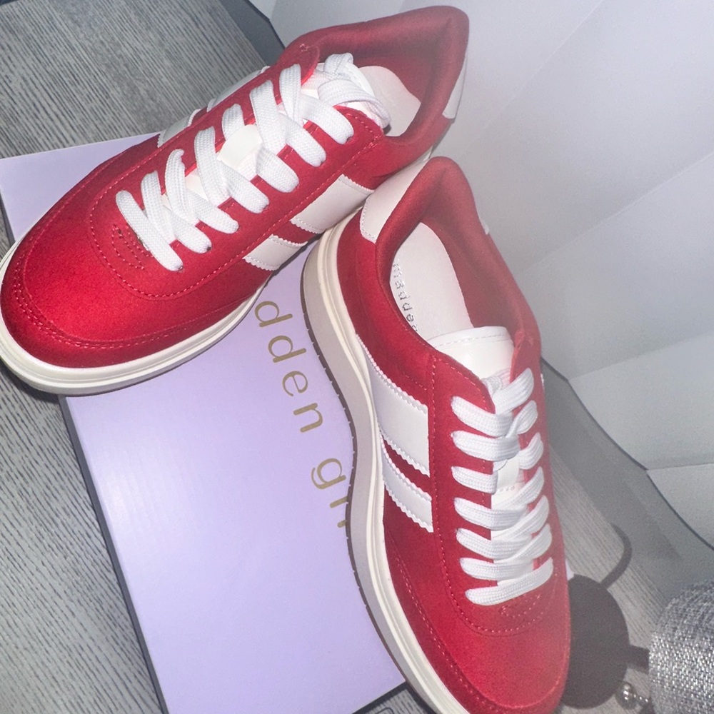 Red and White Platform Women's Sneakers
